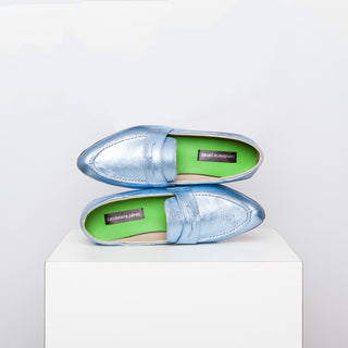 mocasín lucía celeste metalizado