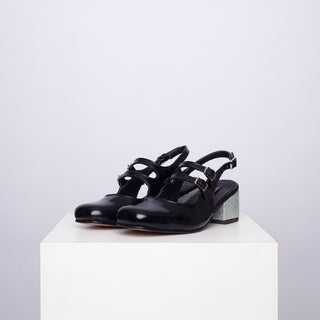 zapato con taco Mary Jane Pérez Summer Negro Taco Plata
