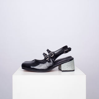 zapato con taco Mary Jane Pérez Summer Negro Taco Plata
