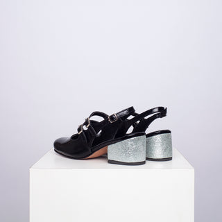 zapato con taco Mary Jane Pérez Summer Negro Taco Plata