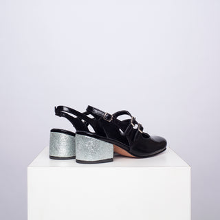zapato con taco Mary Jane Pérez Summer Negro Taco Plata