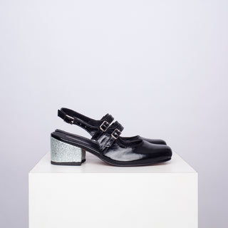 zapato con taco Mary Jane Pérez Summer Negro Taco Plata