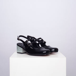 zapato con taco Mary Jane Pérez Summer Negro Taco Plata