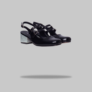 zapato con taco Mary Jane Pérez Summer Negro Taco Plata