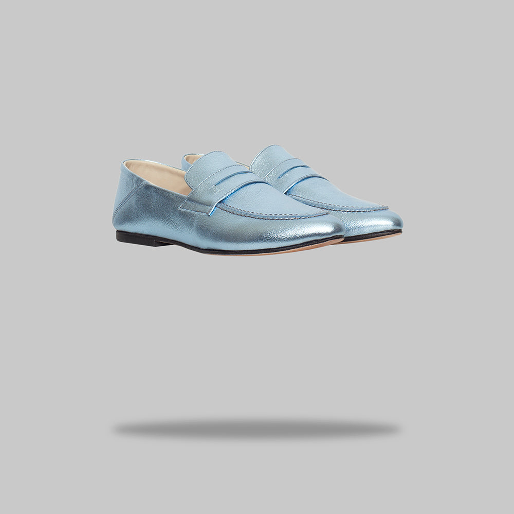 mocasín roberta celeste metalizado