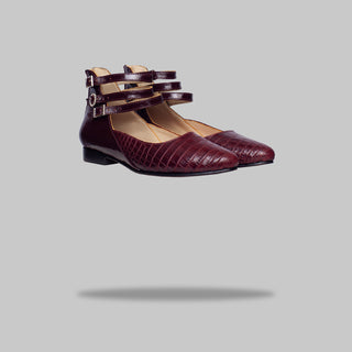 zapato con taco santina burgundy croco burdeos