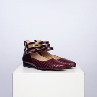 zapato con taco santina burgundy croco burdeos